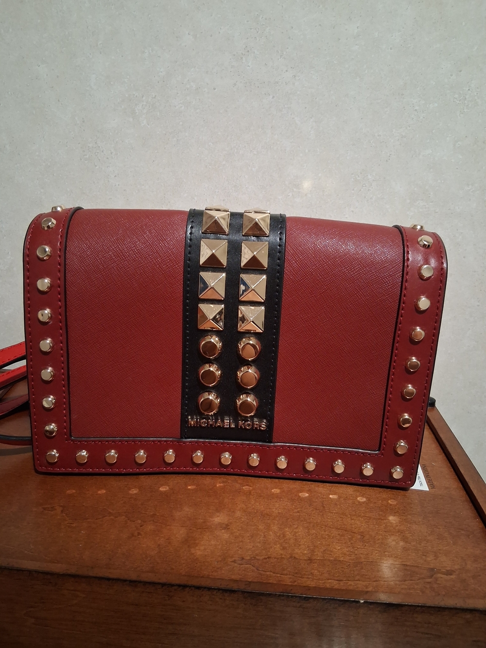 Michael Kors Red Leather Studded Crossbody Bag